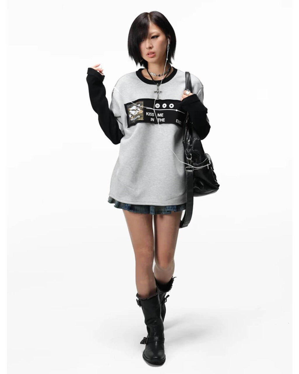 Night Lab Kiss Me Playlist Patch Layered Waffle Sleeve Tee