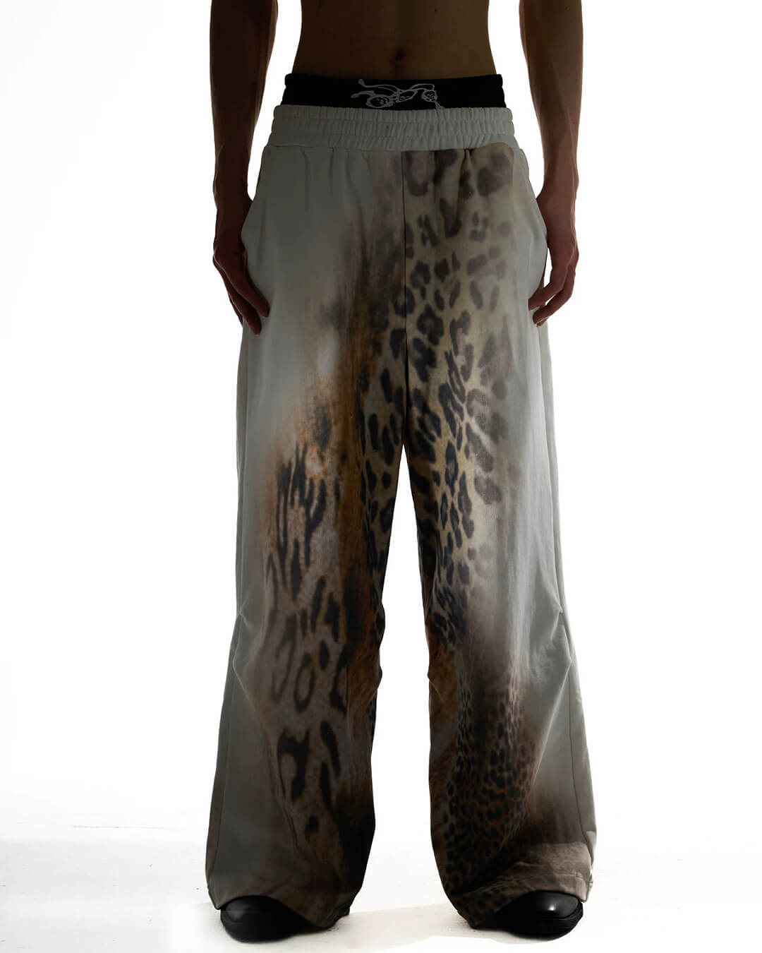 Night Lab Leopard Print Double Waistband Sweatpants