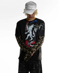 Night Lab Lion Graphic Layered Leopard Sleeve Tee