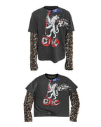 Night Lab Lion Graphic Layered Leopard Sleeve Tee