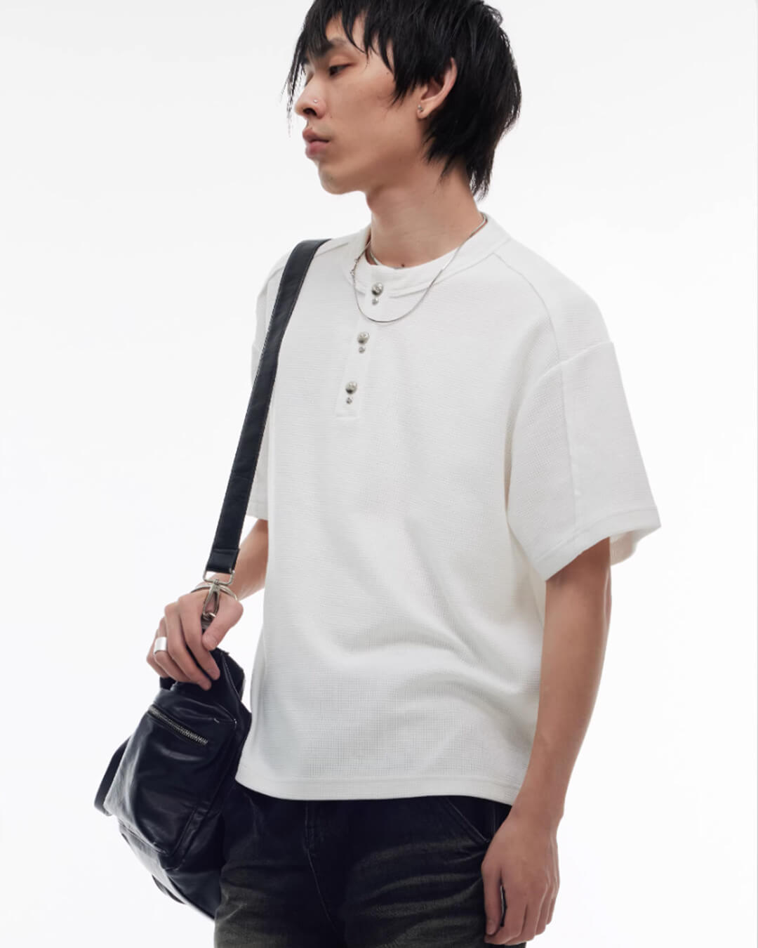 Night Lab Pirate Gem Studded Waffle Henley Tee