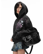 Night Lab Rose Skull Rhinestone Zip Up Hoodie