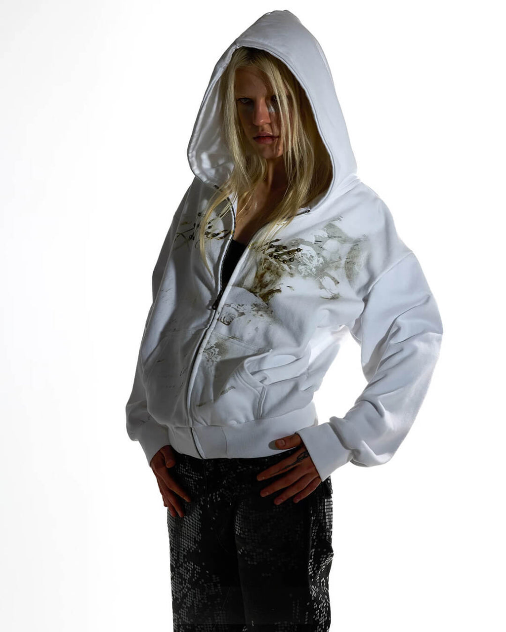 Night Lab Studded Rhinestone Zip Up Hoodie