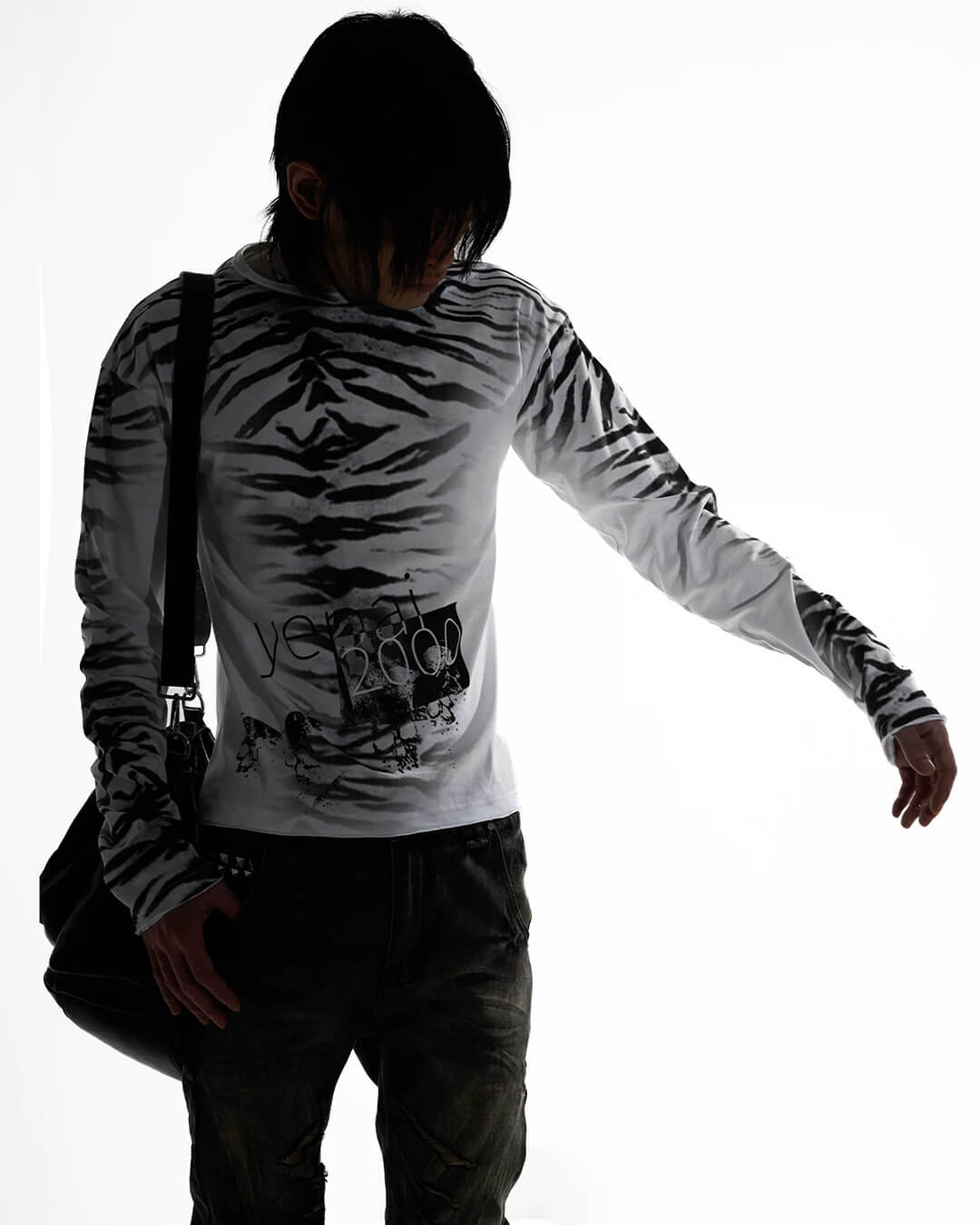 Night Lab Zebra Print Slim Fit Long Sleeve Tee
