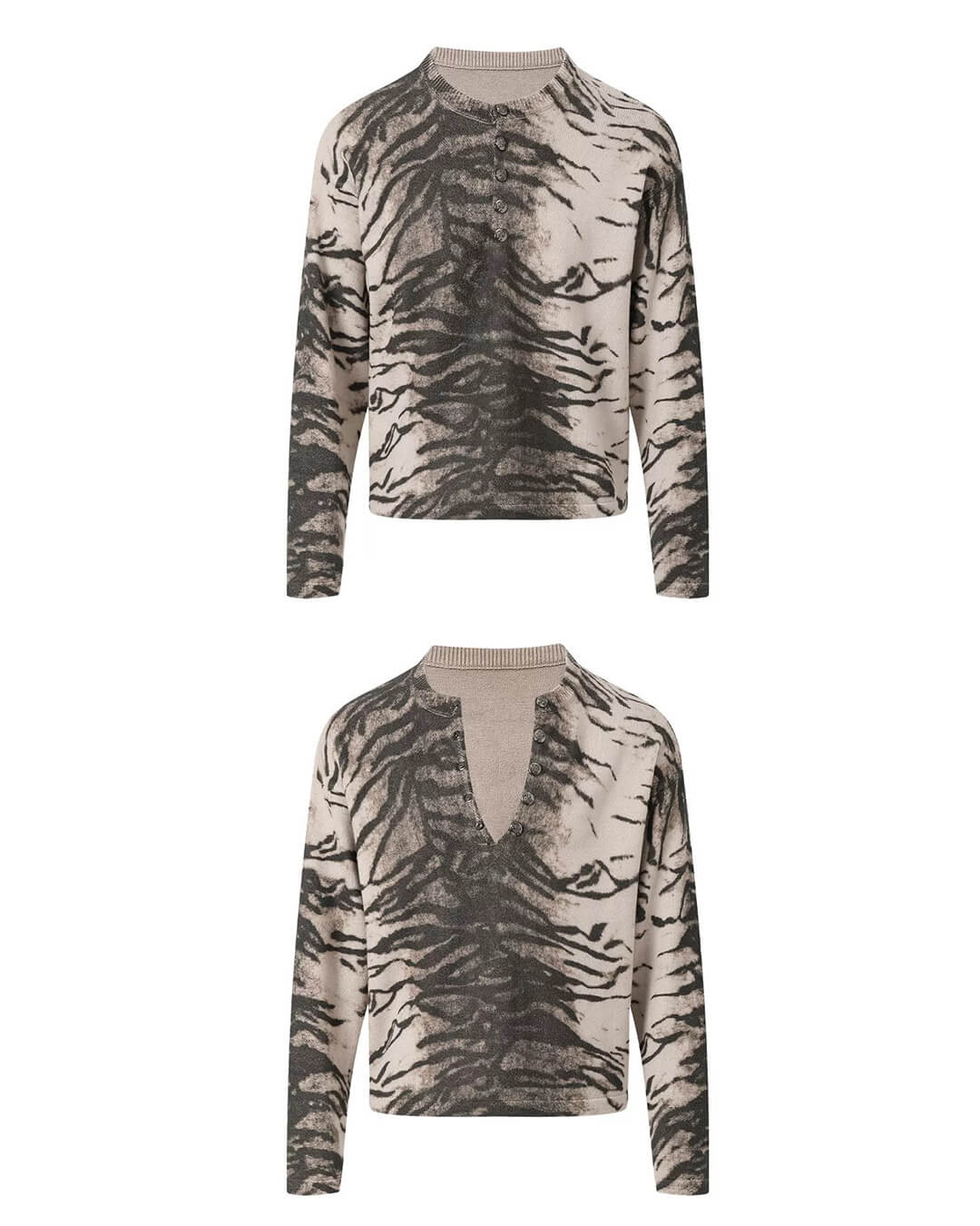 Night Lab Zebra and Leopard Print Henley Knit Sweater