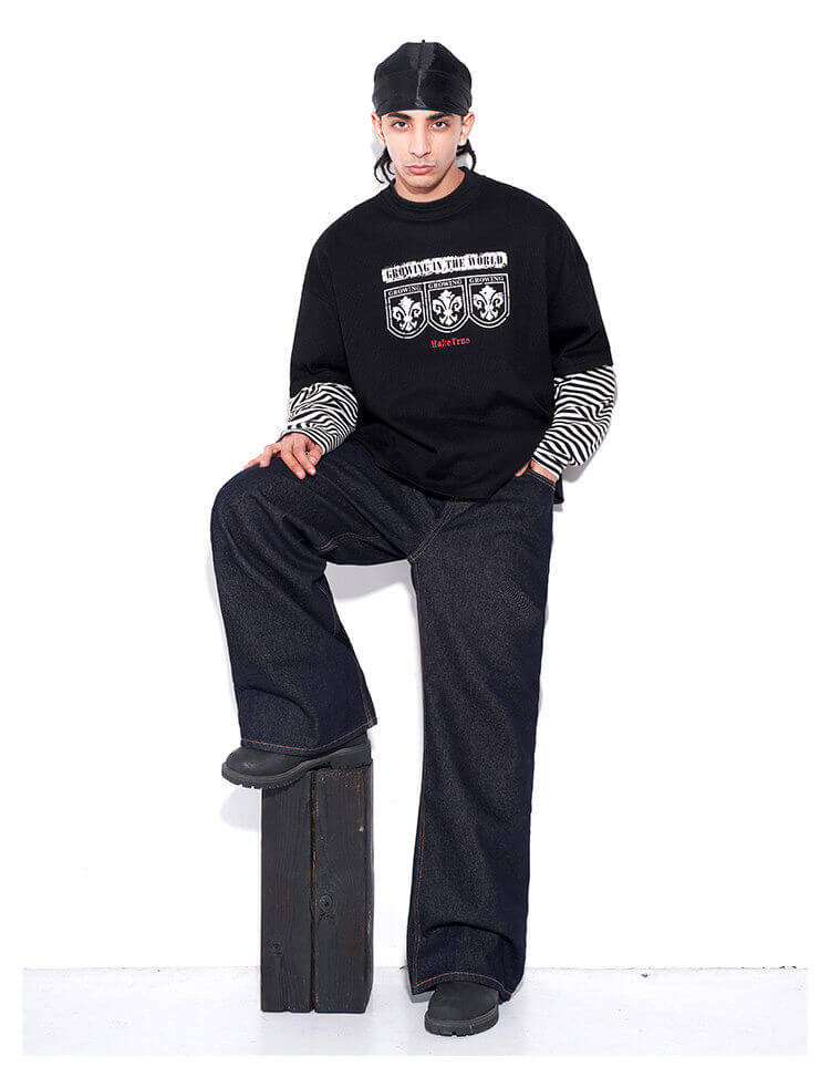 F3F Select Layered Stripe Long Sleeve Waffle Tee