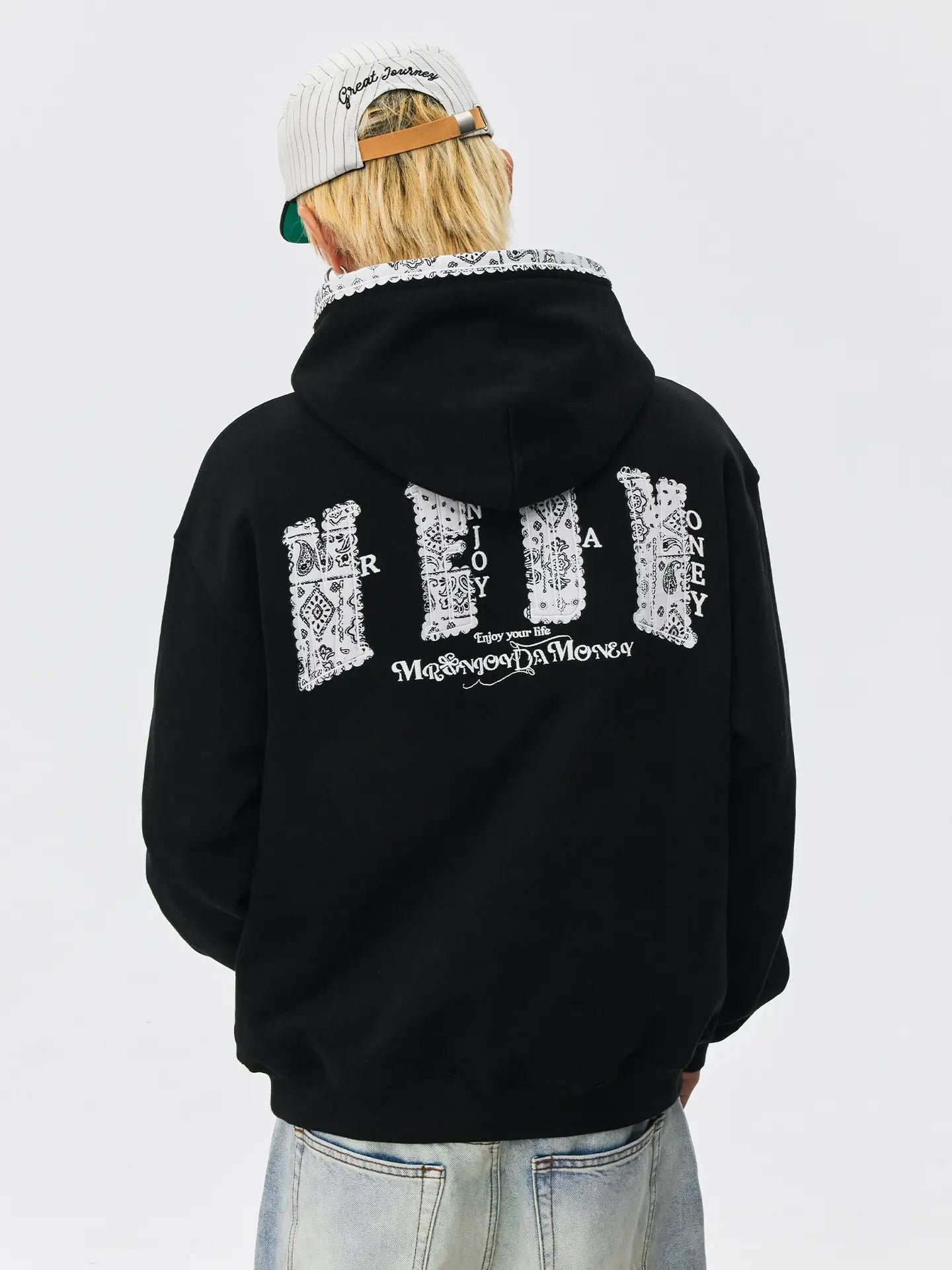 MEDM Ethnic Paisley Patch Embroidered Hoodie