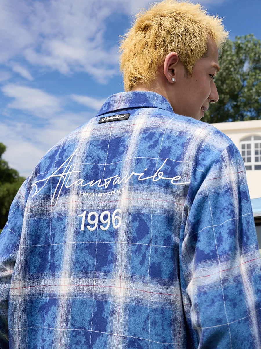 Harsh and Cruel Handwritten Font Washed Plaid Shirt