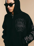 1807 Swarovski Crystal Diamond Washed Zip Up Hoodie