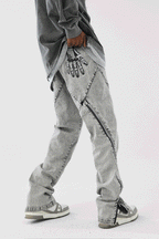 JHYQ Slim Zipper Openings Printed Denim Jeans