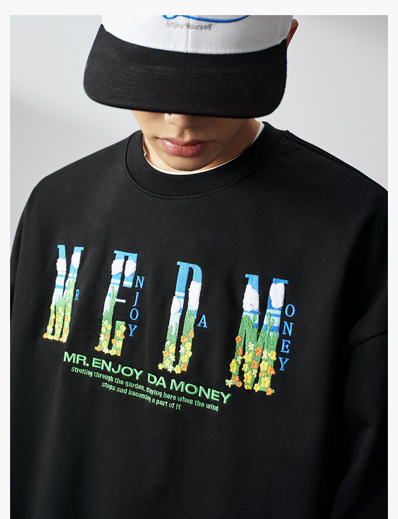 MEDM Blue Sky & Small Grass Embroidered Logo Sweatshirt