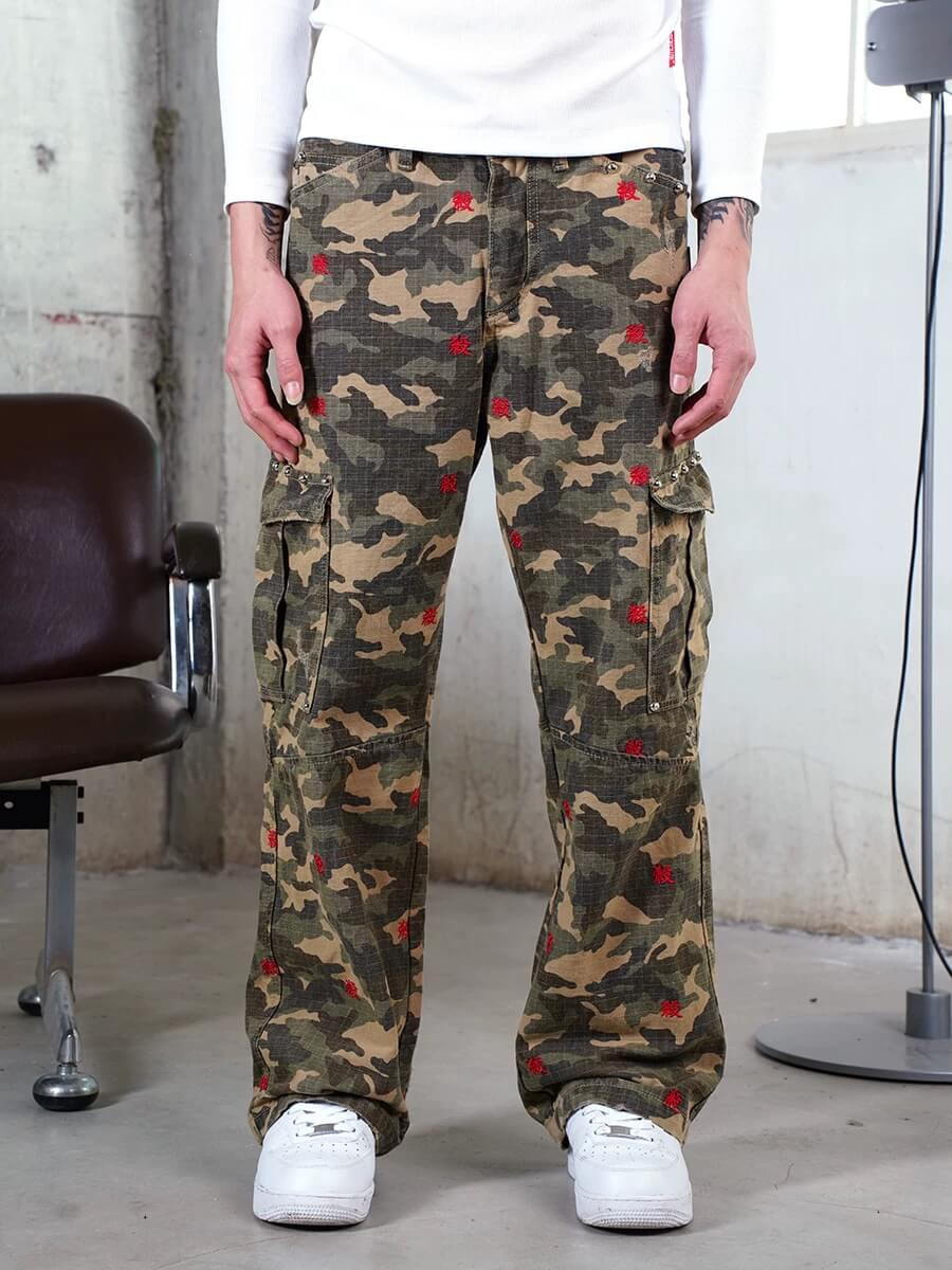 TGFCLUB Kill Fully Embroidered Studded Camouflage Cargo Pants