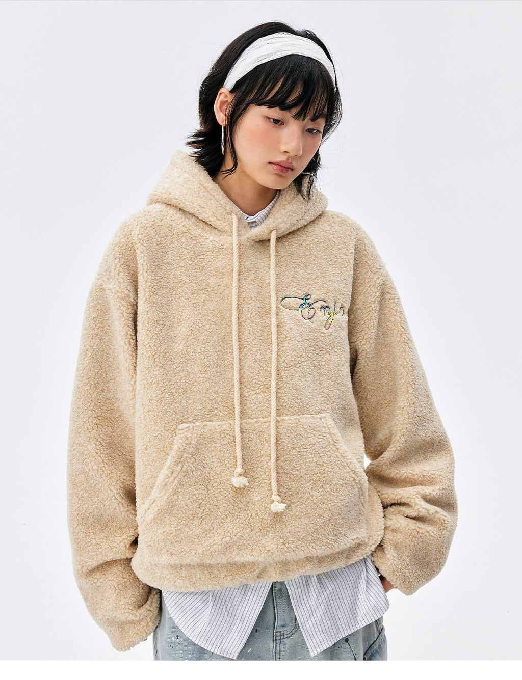MEDM Gradient Embroidery Sherpa Fleece Hoodie