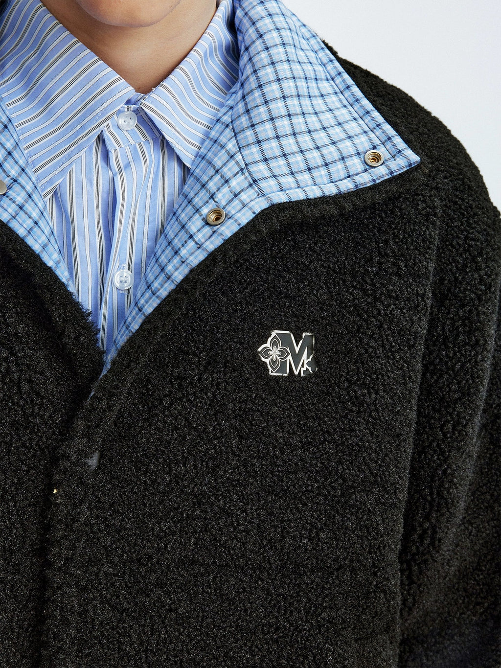 MEDM Plaid Trim Sherpa Short Jacket