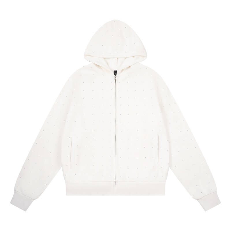 1807 Rhinestone Embellished Zip Up Hoodie