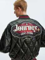 MEDM Diamond Quilted PU Leather Varsity Jacket