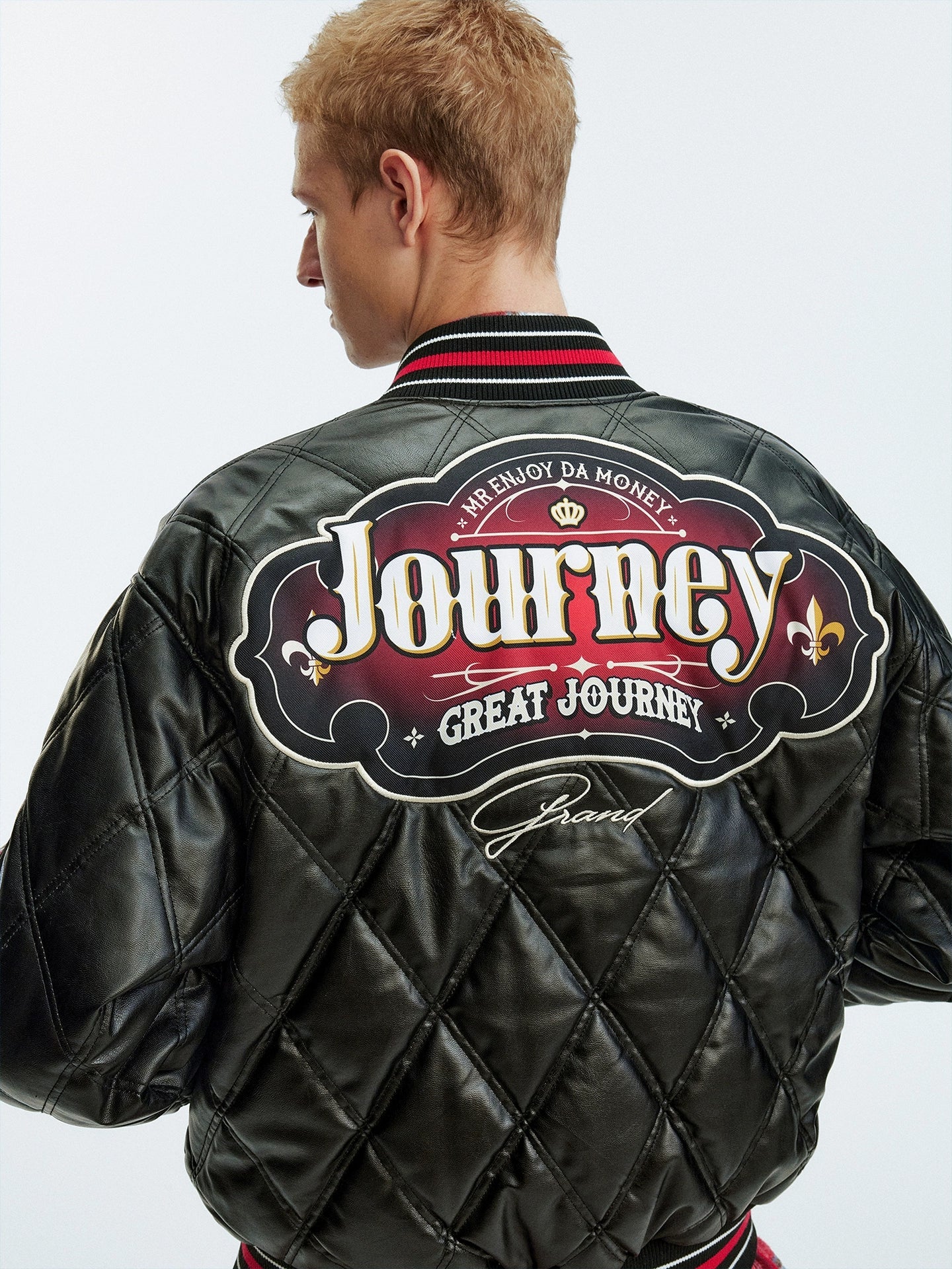 MEDM Diamond Quilted PU Leather Varsity Jacket