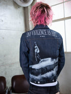 TGFCLUB Portrait Graphic Studded Slim Fit Denim Jacket