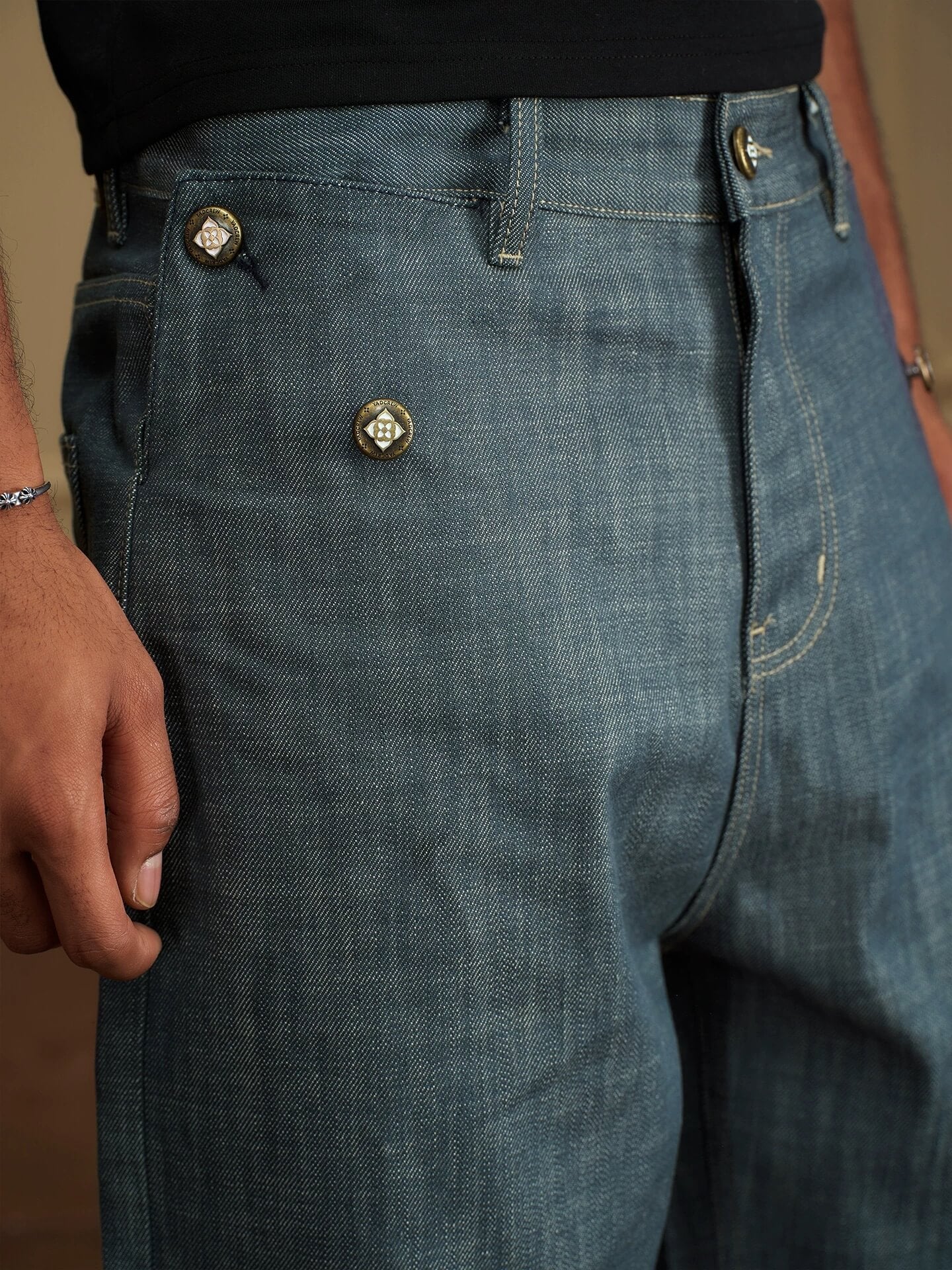YADcrew Fold Over Leather Patch Pocket Jeans