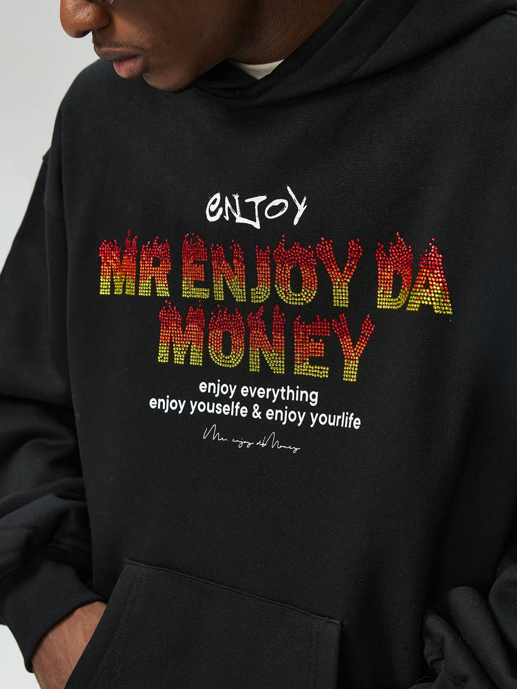 MEDM Flame Rhinestone Embellished Hoodie
