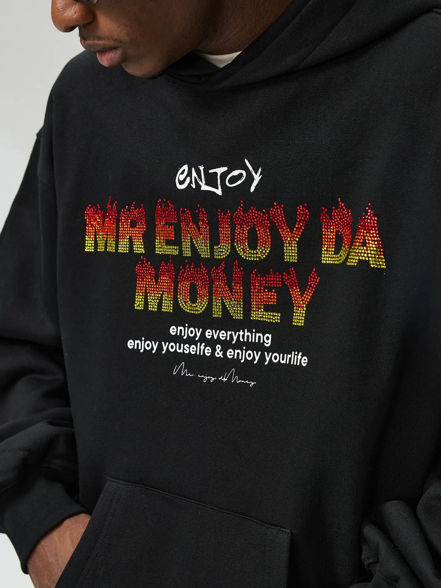 MEDM Flame Rhinestone Embellished Hoodie