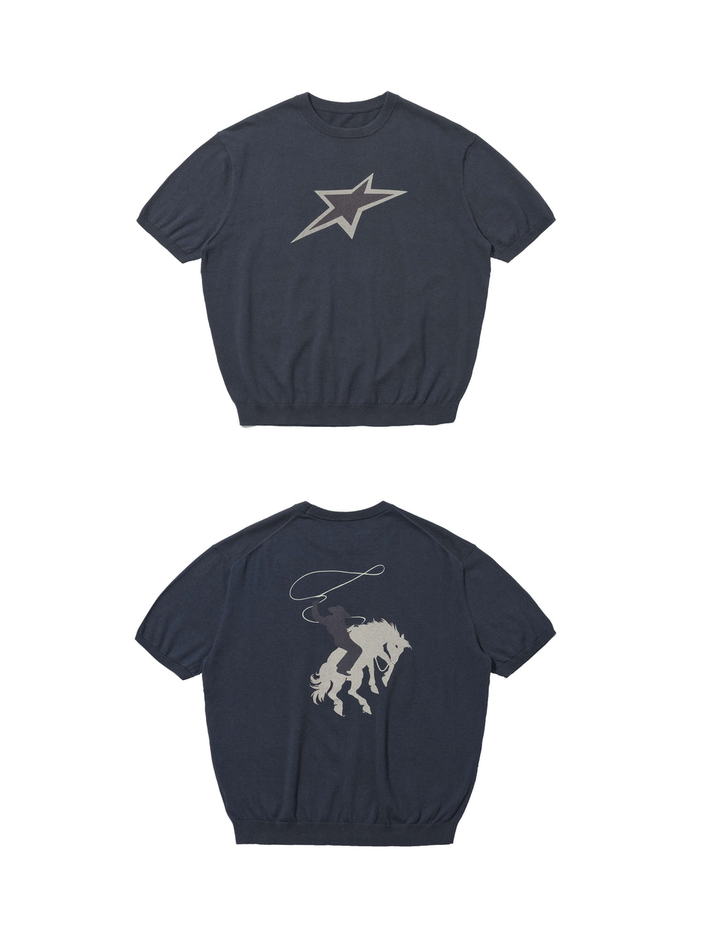 LIBERAFIT Star Cowboy Print Cotton Knit Ribbed Trim Short Sleeve Tee