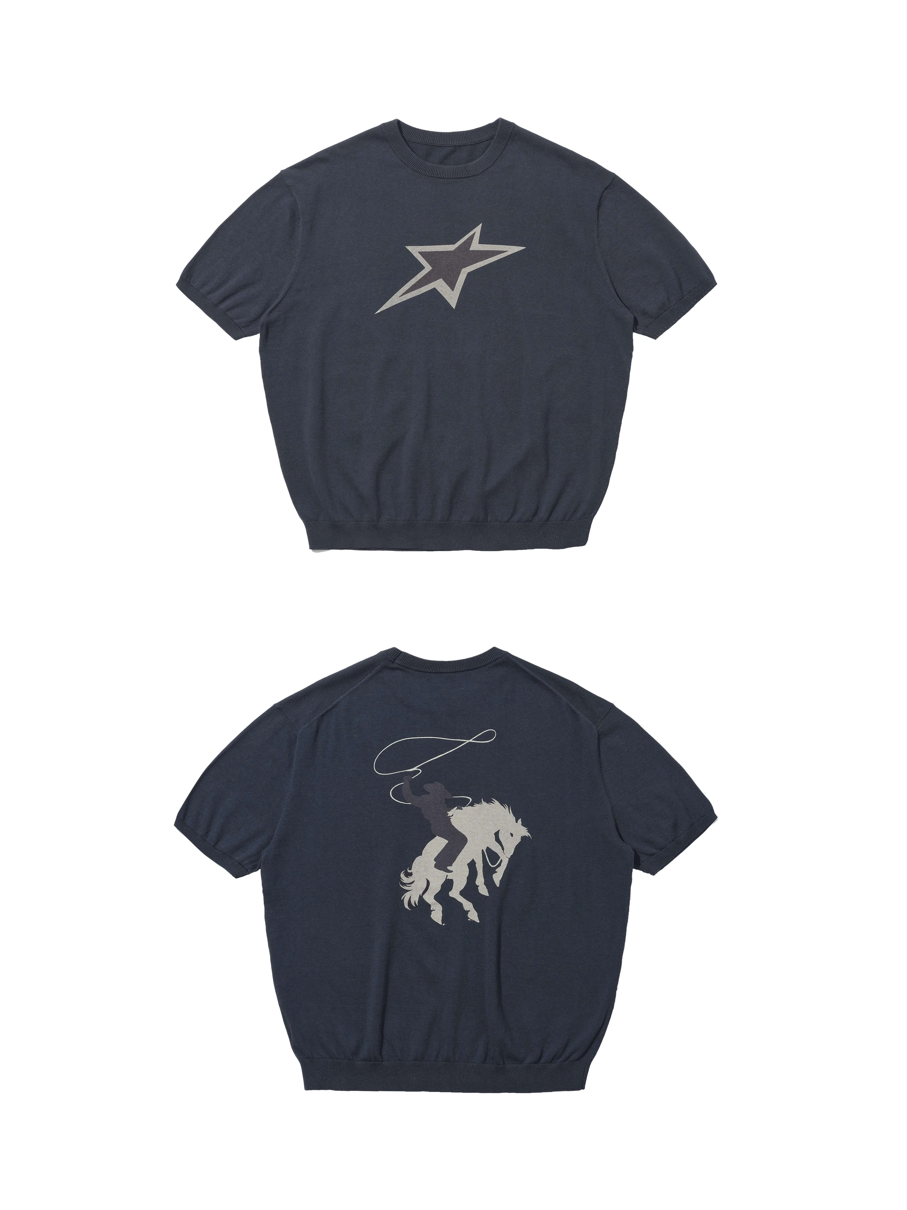 LIBERAFIT Star Cowboy Print Cotton Knit Ribbed Trim Short Sleeve Tee