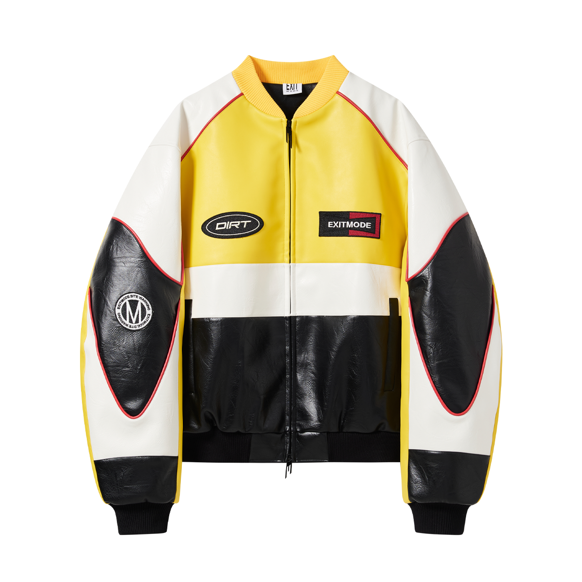 BLIND NO PLAN Color Block Embroidered Racing Leather Jacket
