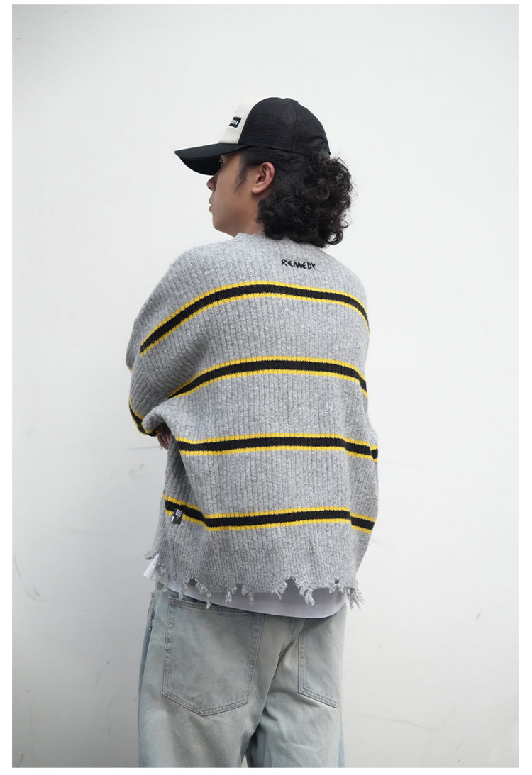 Remedy Striped Distressed Knit Sweater