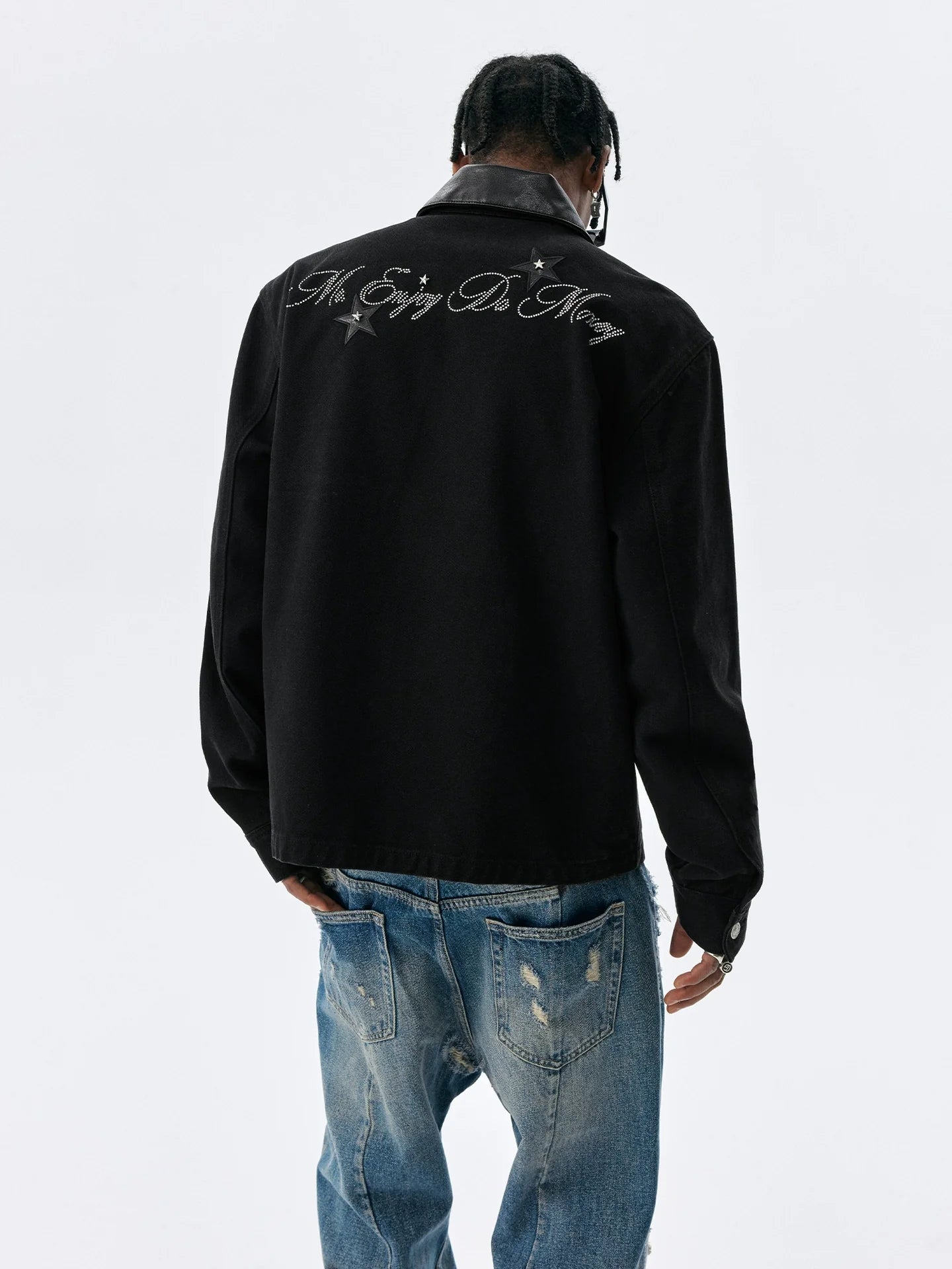 MEDM Star Studded Leather Patch Detroit Jacket