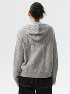 MEDM Hooded Cable Knit Zip Up Cardigan