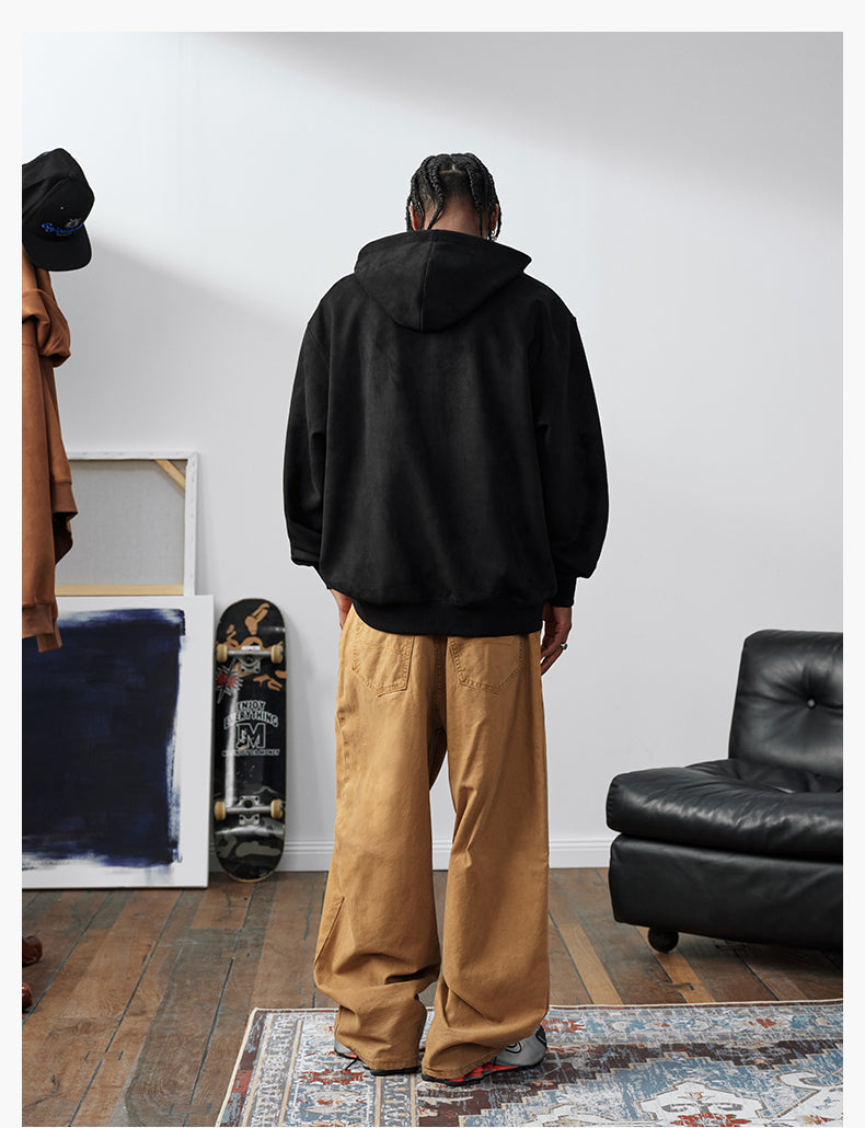 MEDM Suede Logo Patch Zip-Up Hoodie