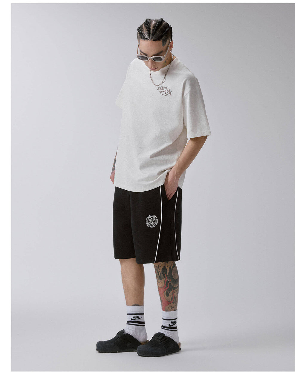 F2CE Badge Embroidered Side Stripe Sweat Shorts