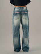 S45 Ethnic Trim Back Pocket Washed Jeans