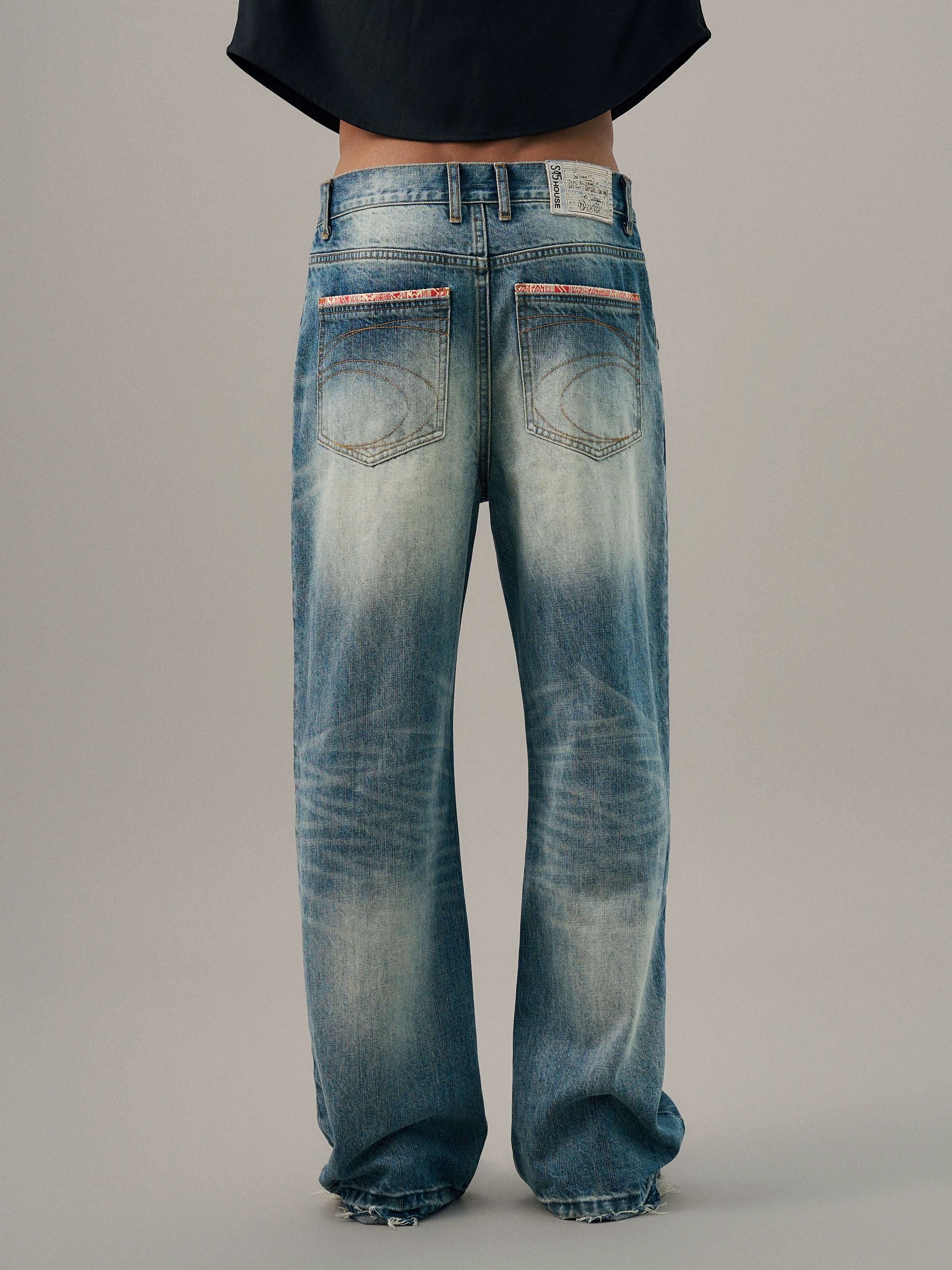 S45 Ethnic Trim Back Pocket Washed Jeans