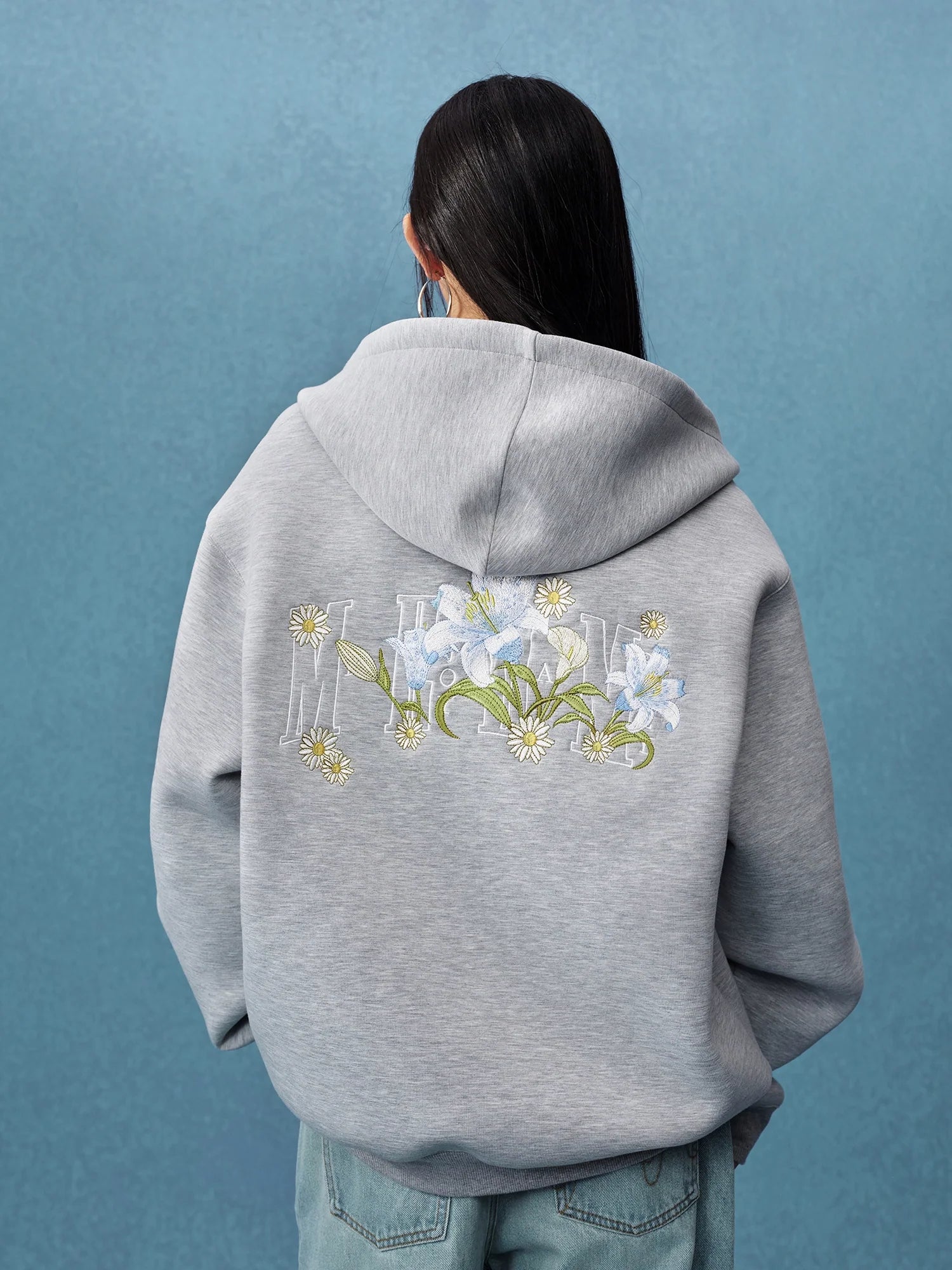 MEDM Floral Embroidery Air Layer Zip-Up Hoodie