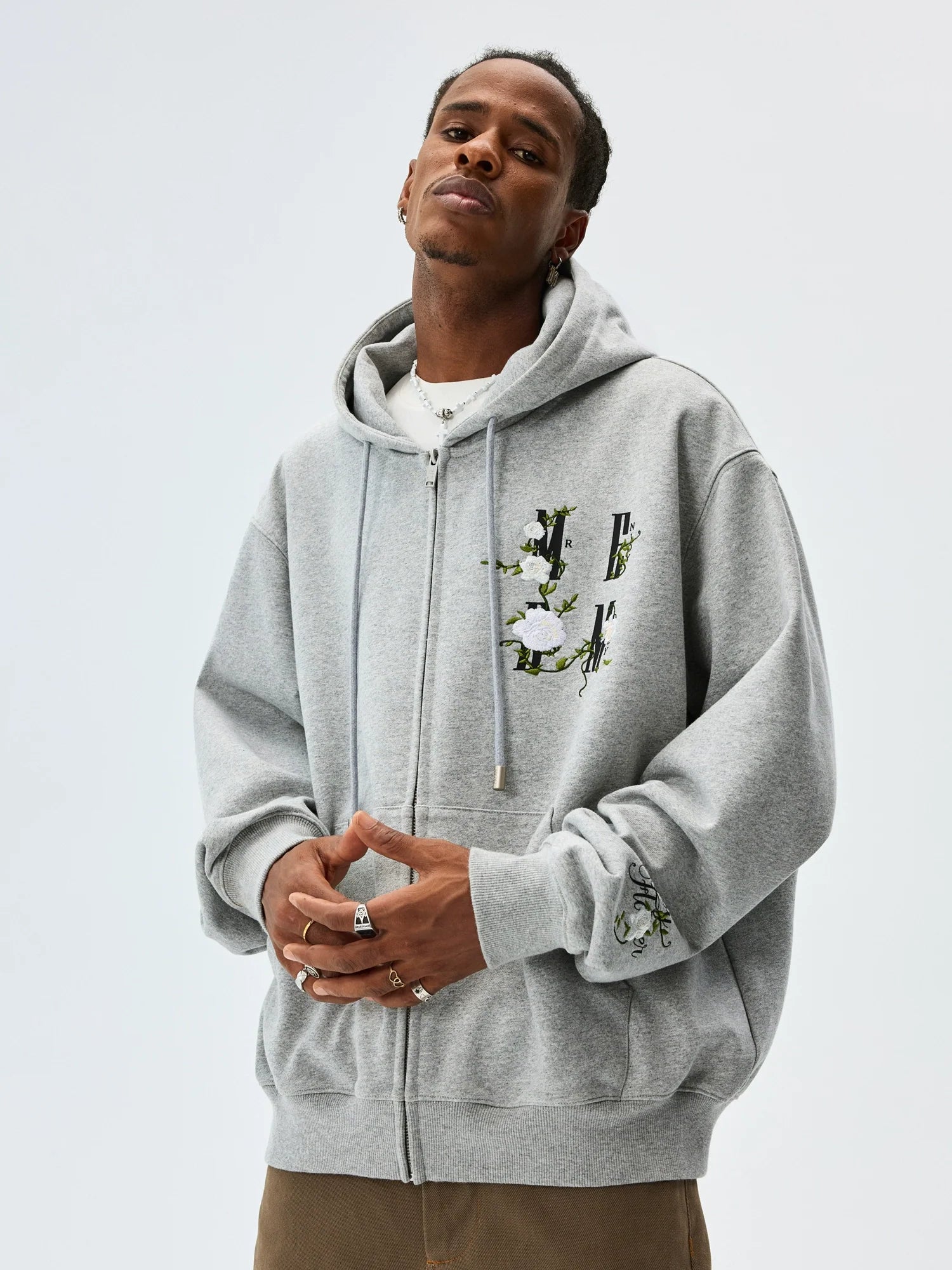 MEDM Flower Logo Embroidered Zip-Up Hoodie