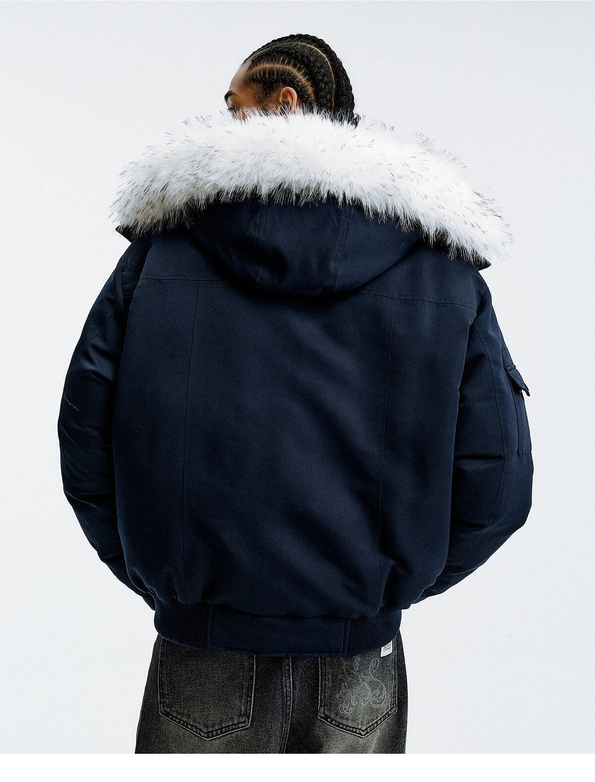 MEDM Detachable Fur Metal Snaps Down Jacket
