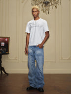 YADcrew Contrast Frayed Back Pocket Center Seam Washed Jeans