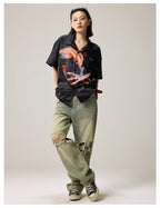 Remedy Finger and Wine Glass Full Print Short Sleeve Cuban Shirt