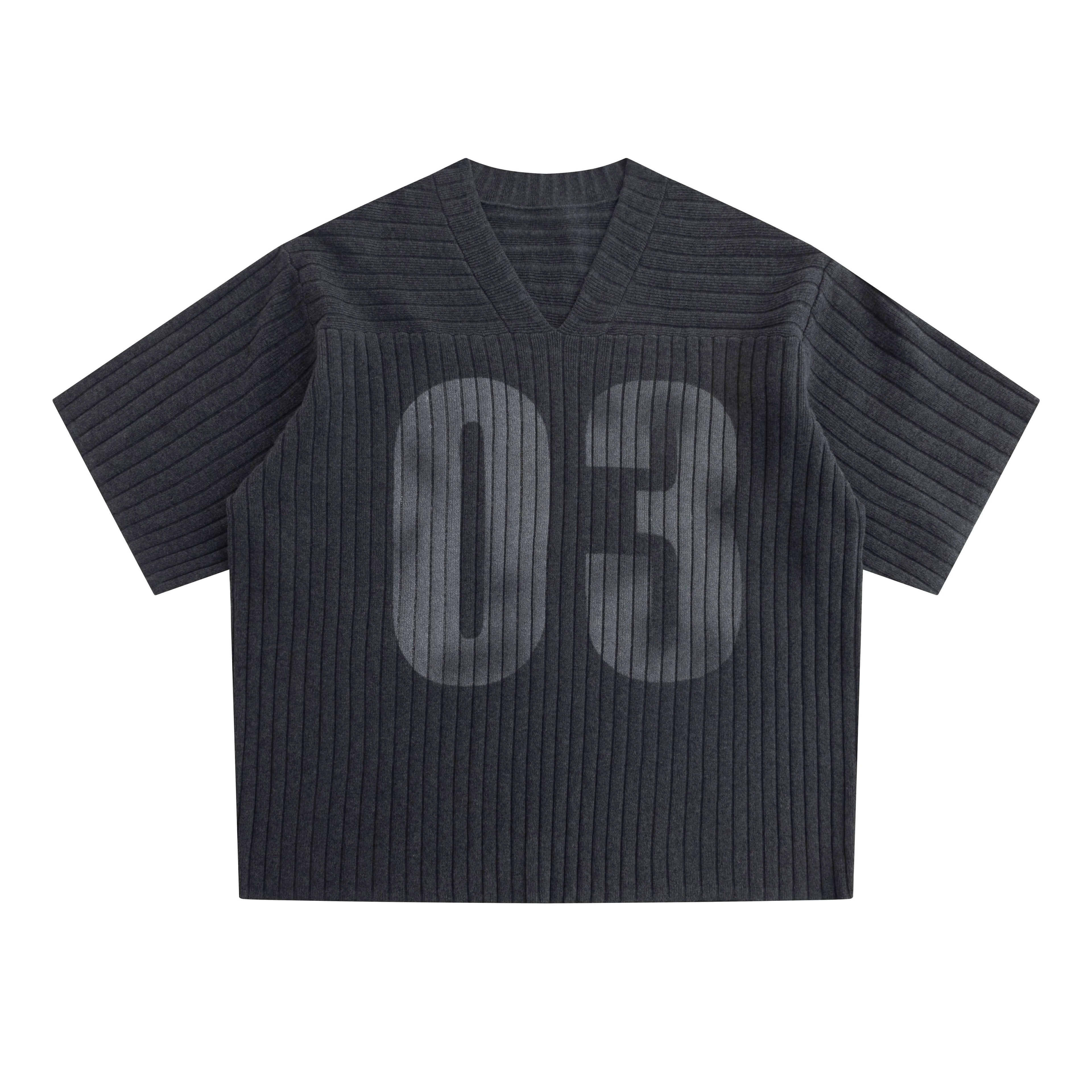 LIBERAFIT V Neck Ribbed Knit Short Sleeve Sweater