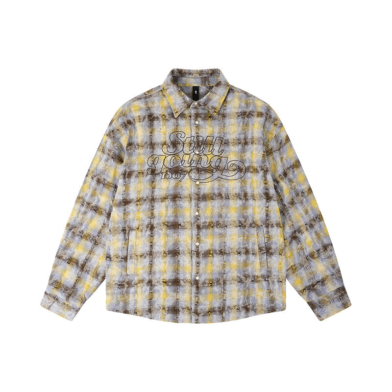 1807 Chain Embroidery Plaid Long Sleeve Shirt