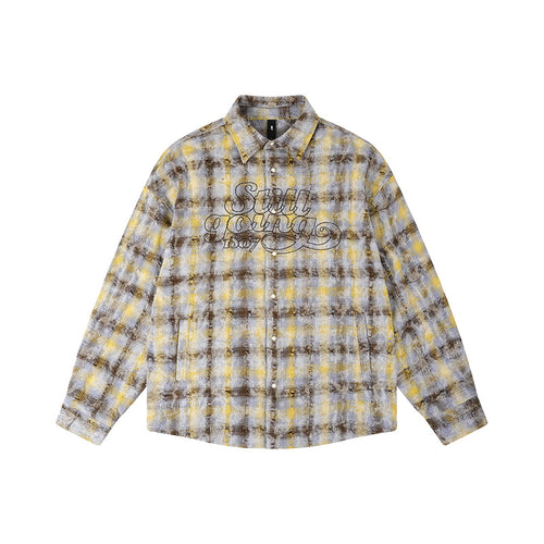 1807 Chain Embroidery Plaid Long Sleeve Shirt