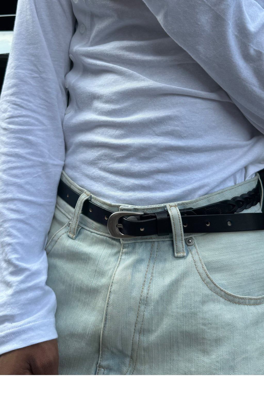 STEEPC Leather Braided Metal Buckle Belt