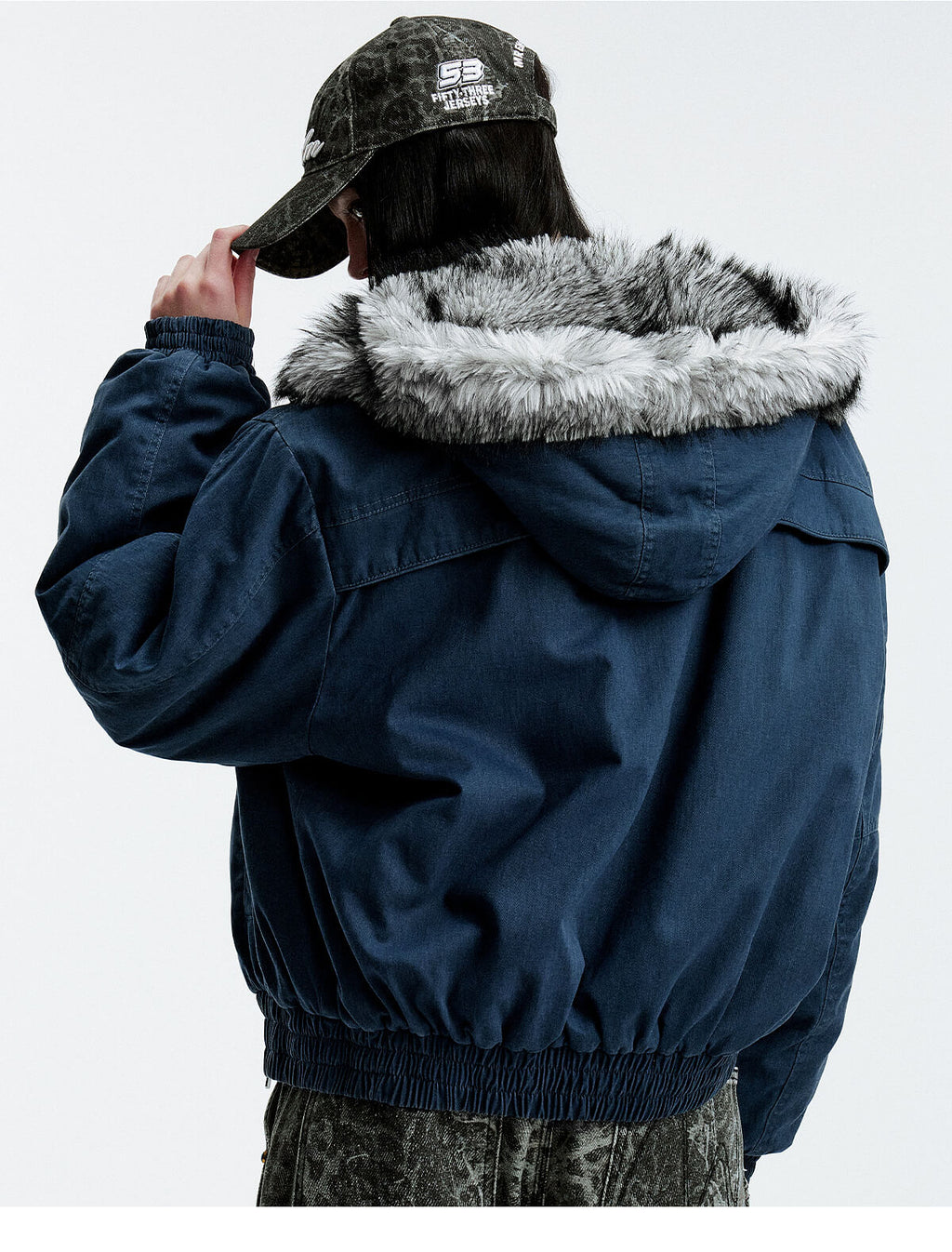 MEDM Fur Lined Washed Work Hooded Jacket