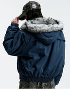MEDM Fur Lined Washed Work Hooded Jacket