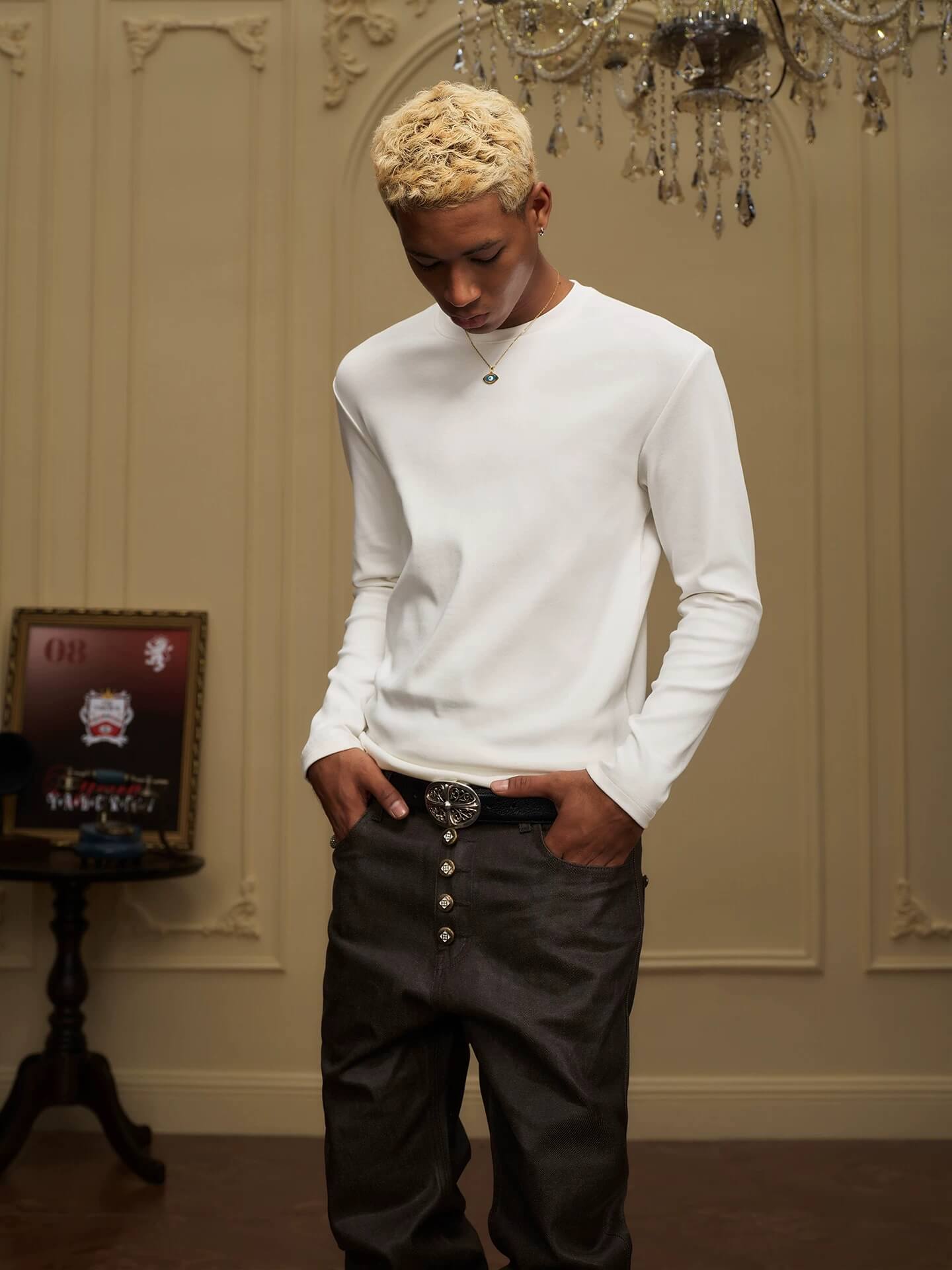YADcrew Neck Logo Print Stretch Long Sleeve Tee