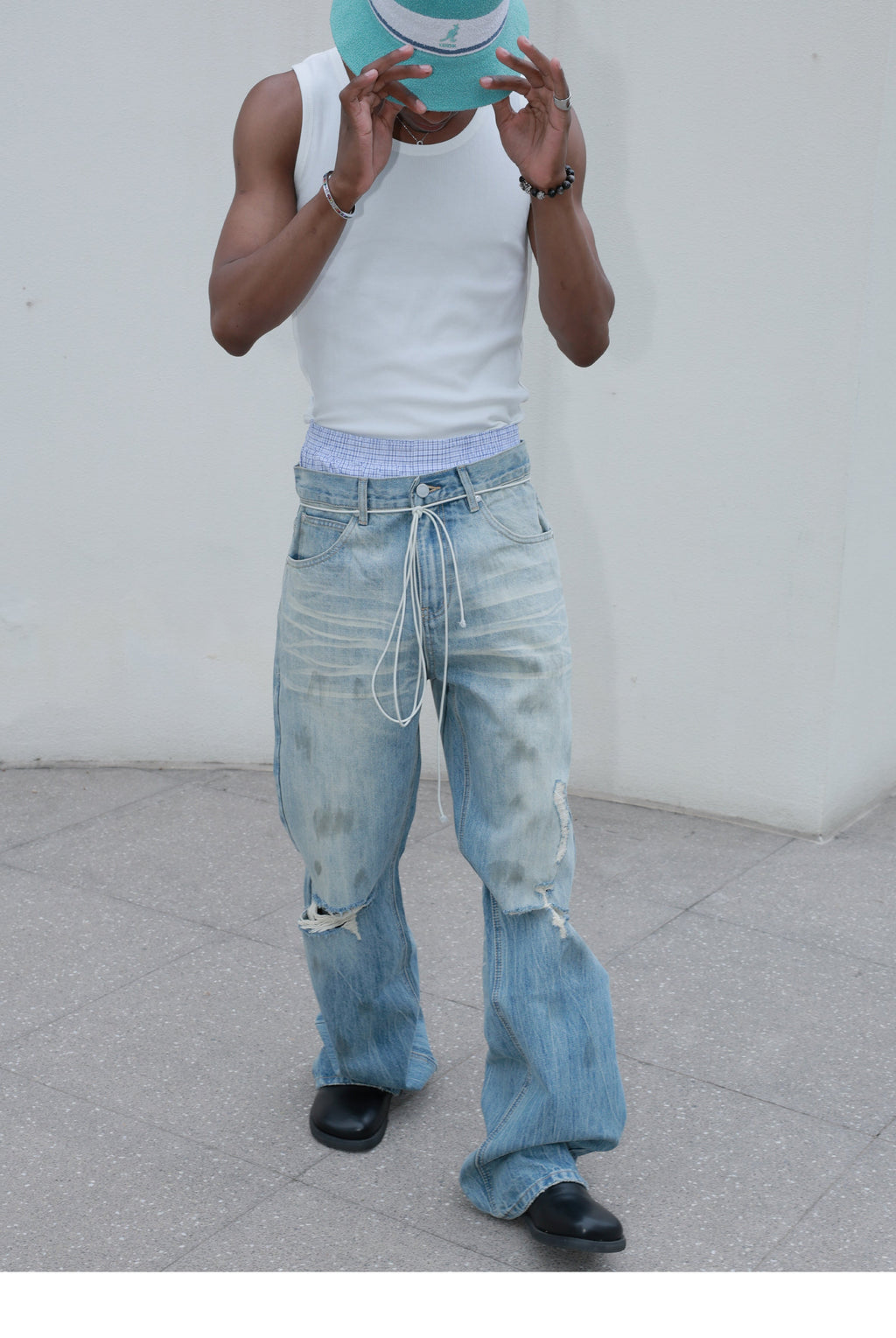 STEEPC Dirty Washed Faded Distressed Jeans