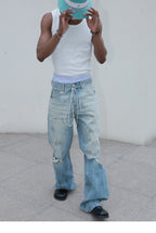 STEEPC Dirty Washed Faded Distressed Jeans