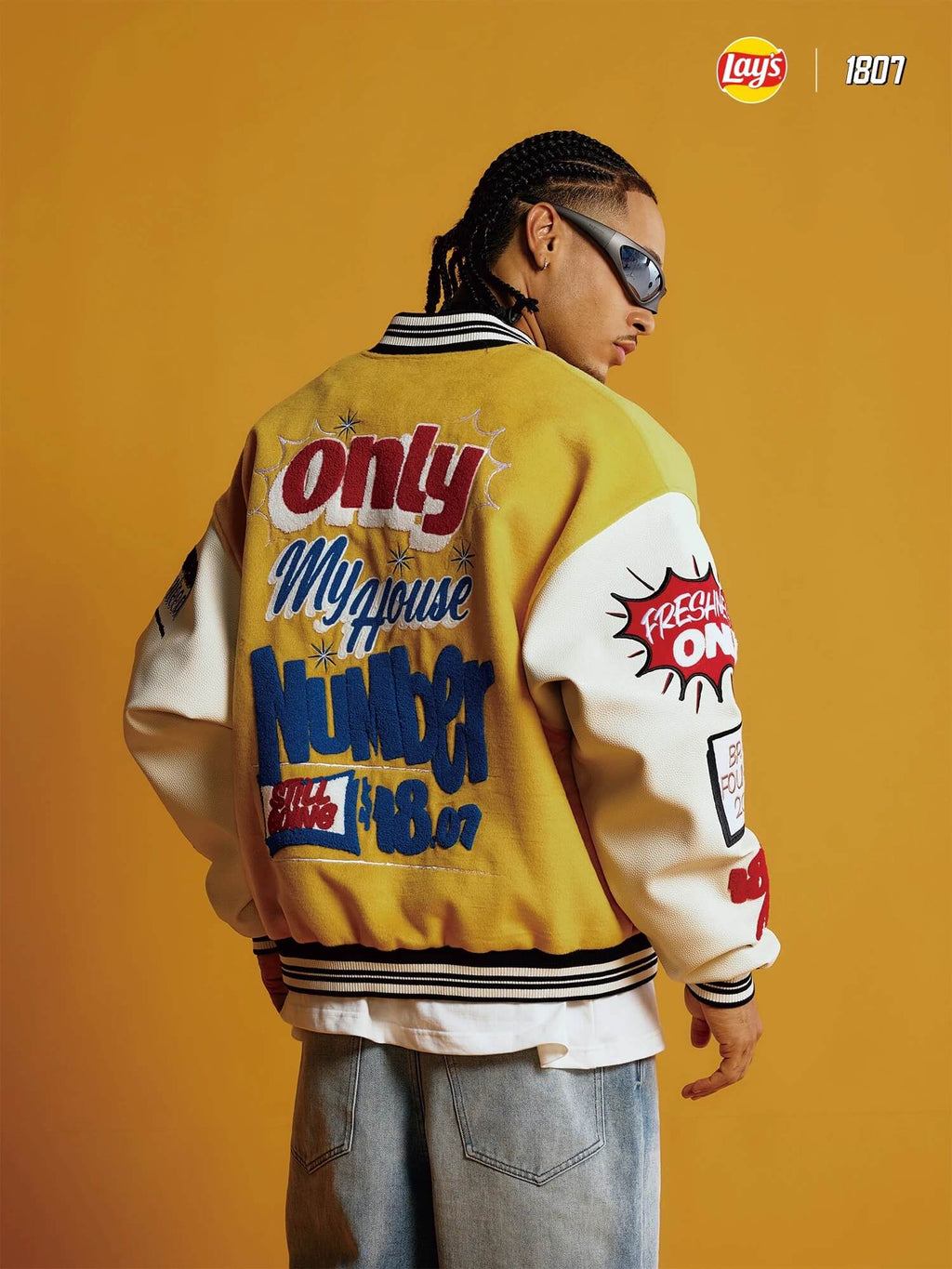 1807 × Lay’s Embroidered PU Leather Varsity Jacket